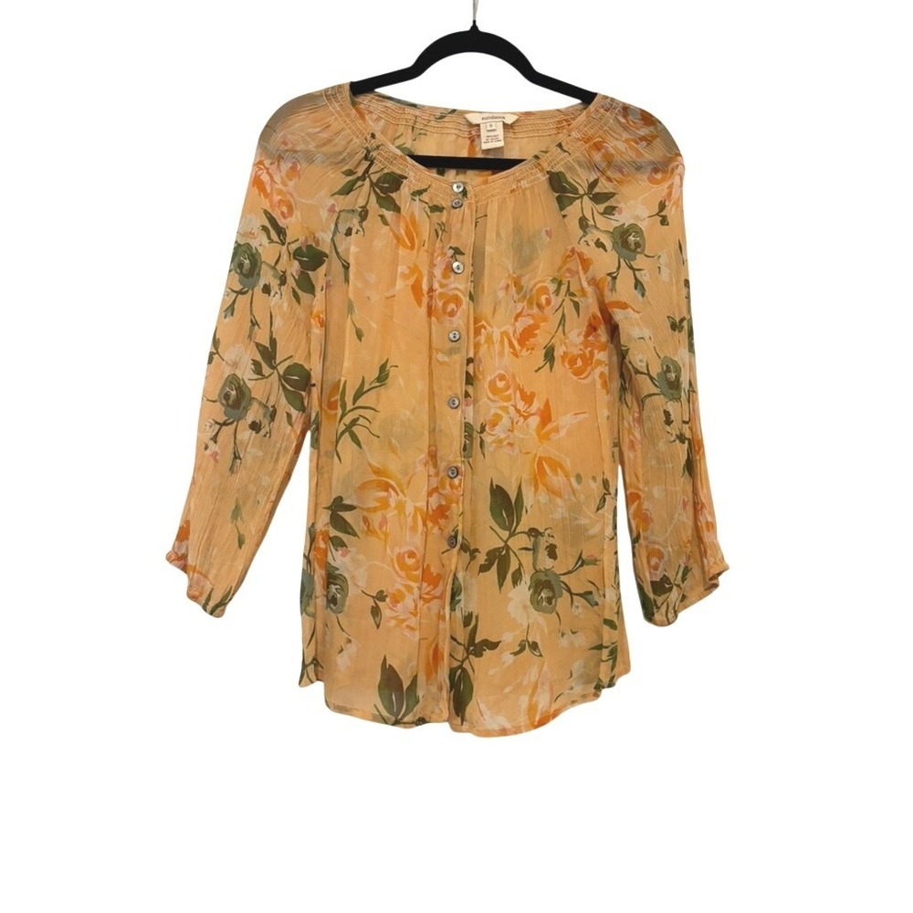 Sundance sz S all silk yellow floral button down blouse MM